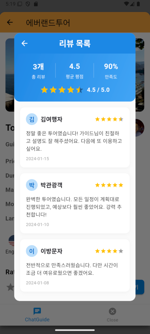 Review list screen